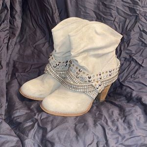8.5 glam bling tan boho western concert dress booties with heals pumps cute